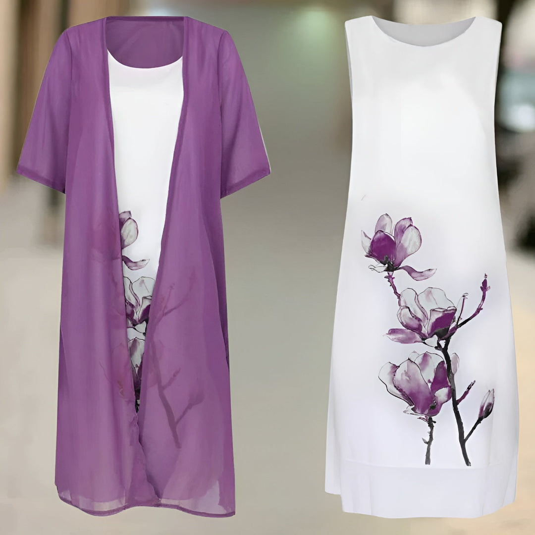 Floral Print Midi Dress with Cardigan for Women