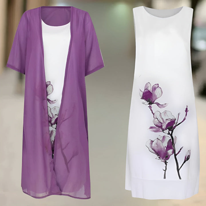 Floral Print Midi Dress with Cardigan for Women