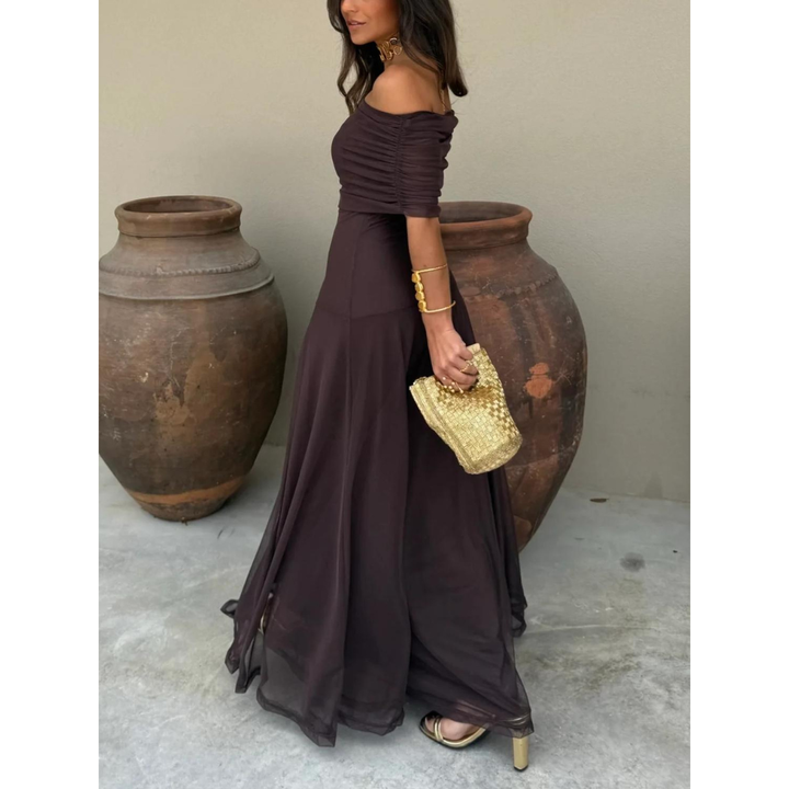 Flowy Off Shoulder Chiffon Dress for Women