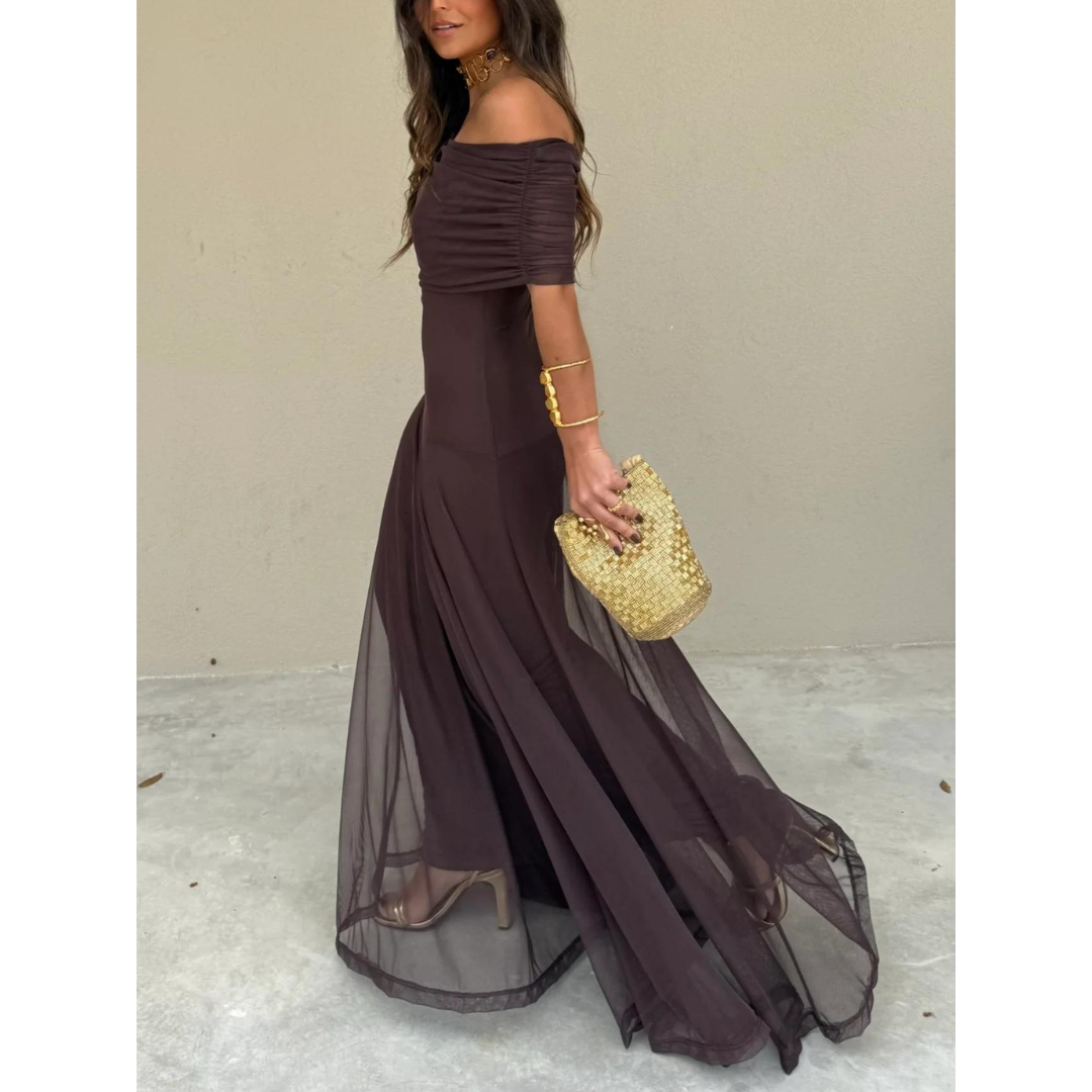 Flowy Off Shoulder Chiffon Dress for Women