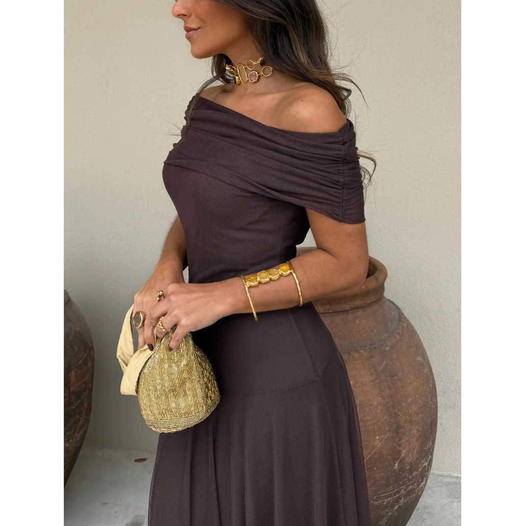 Flowy Off Shoulder Chiffon Dress for Women