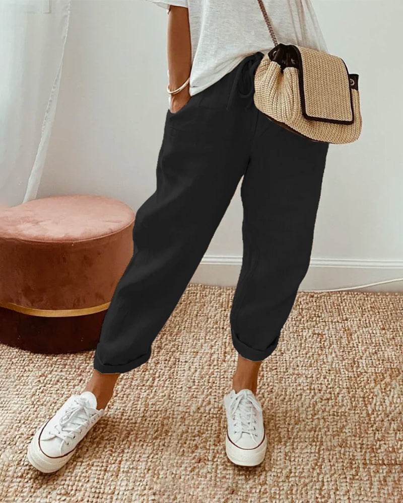 High-Waist Flowing Summer Pants for Women