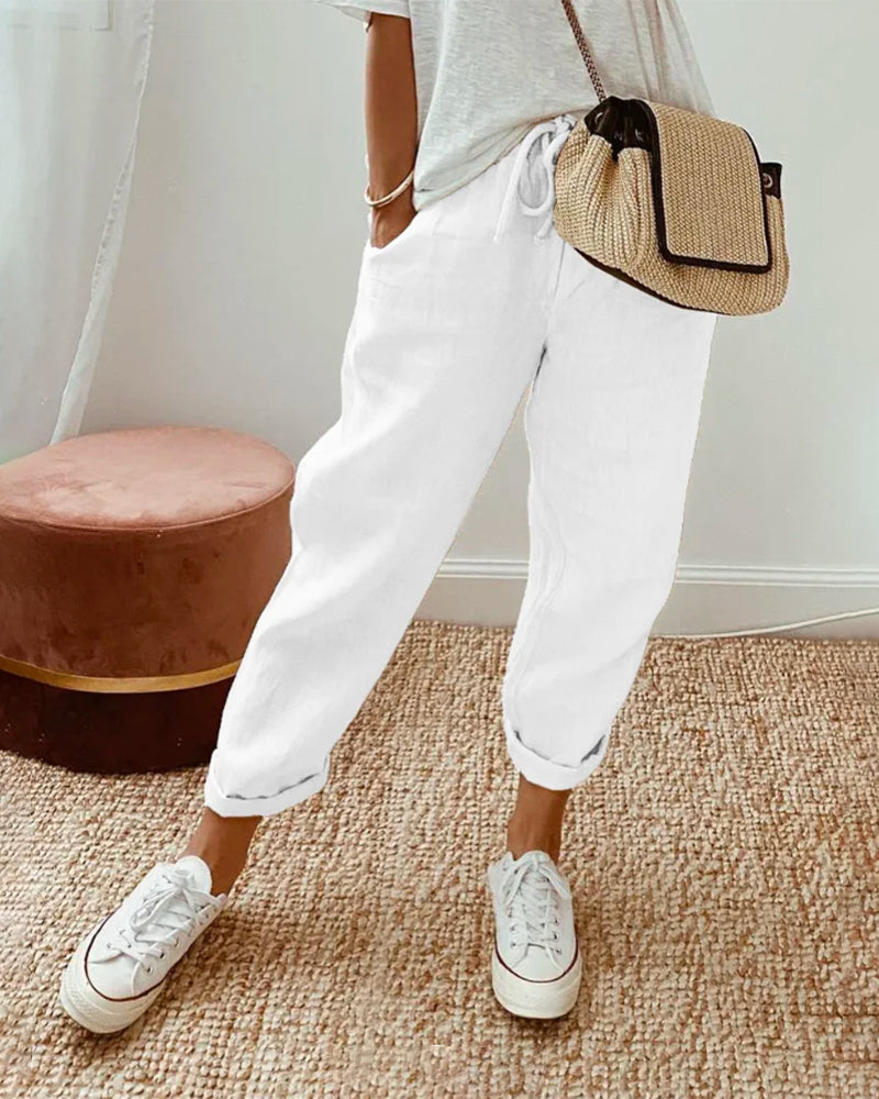 High-Waist Flowing Summer Pants for Women