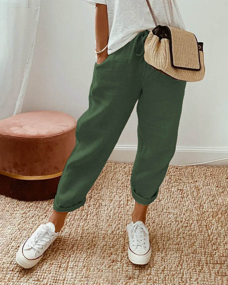High-Waist Flowing Summer Pants for Women