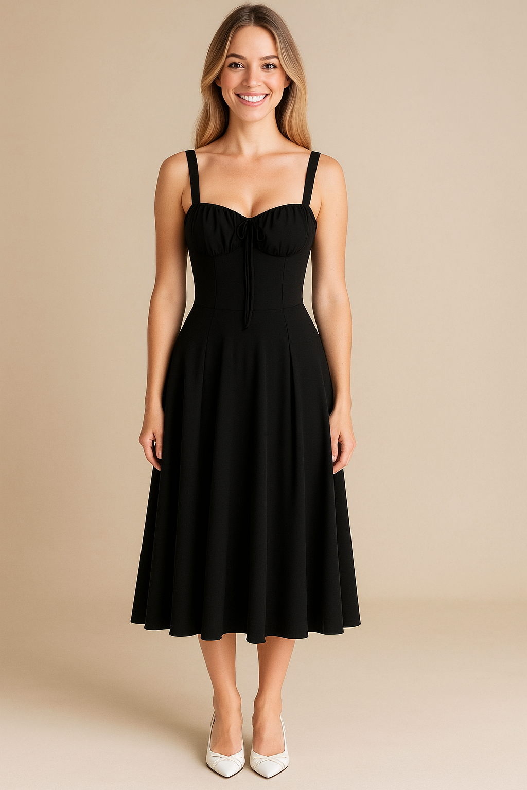 Lace-Up Back Midi Dress with Bow for Women