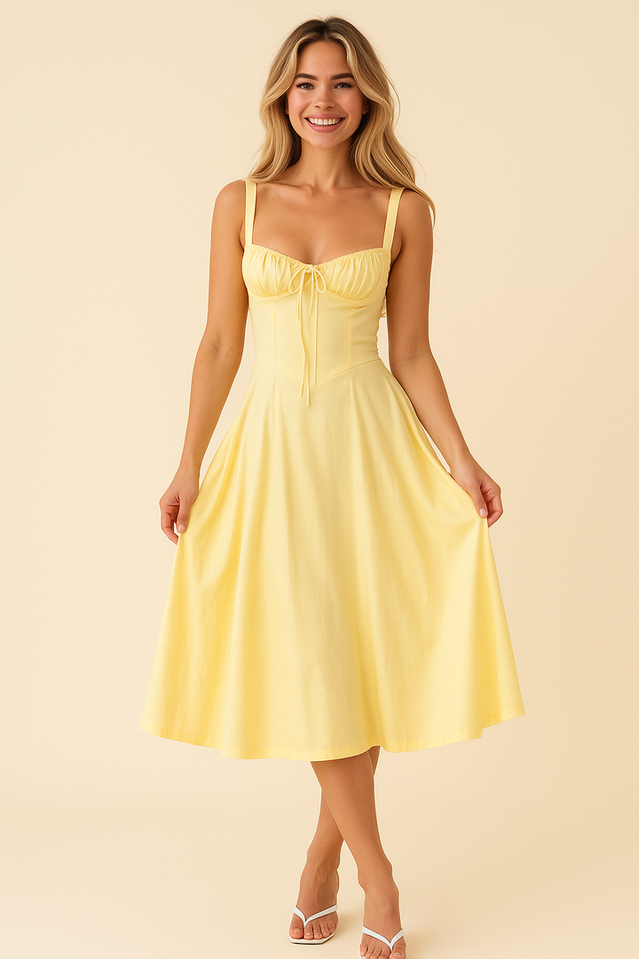 Lace-Up Back Midi Dress with Bow for Women
