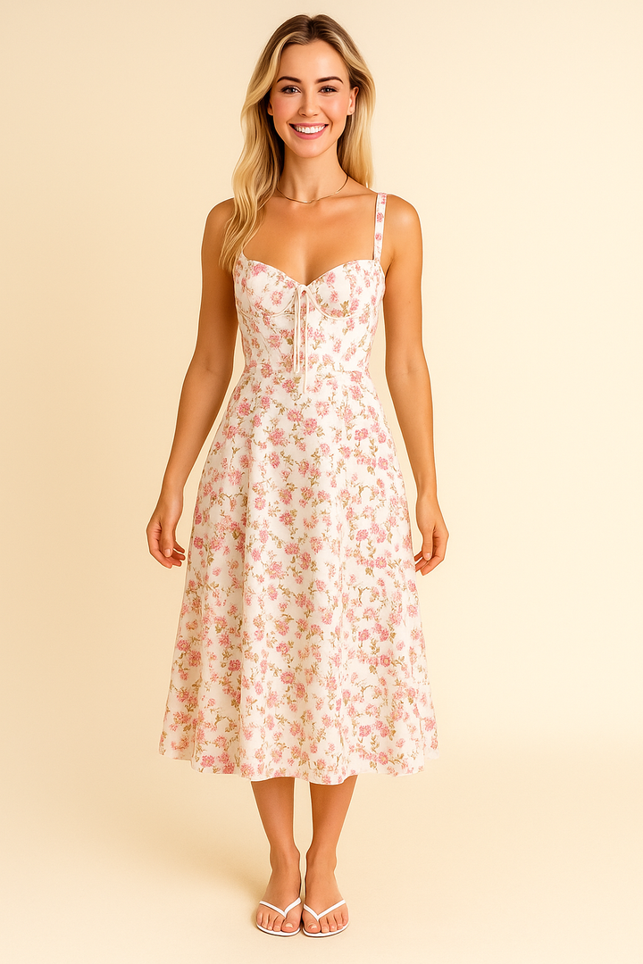 Lace-Up Back Midi Dress with Bow for Women
