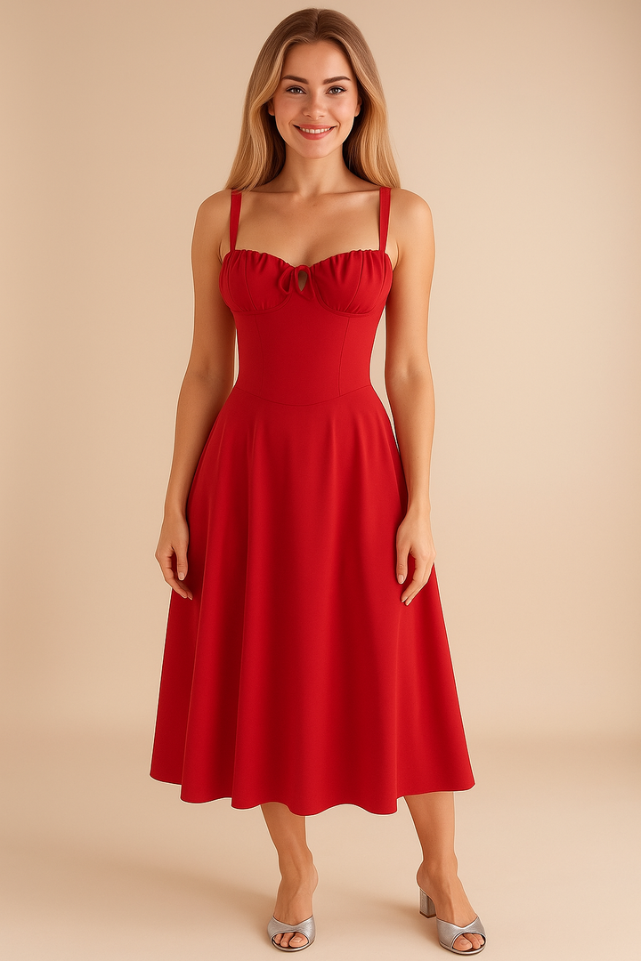 Lace-Up Back Midi Dress with Bow for Women