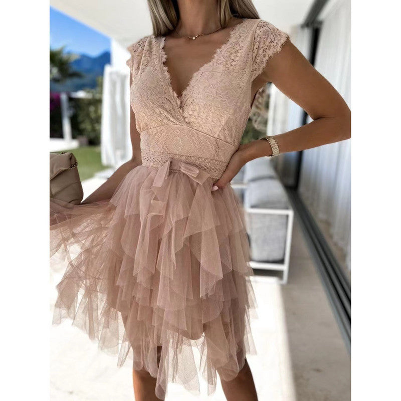 Lace Trim Sleeveless Dress for Women
