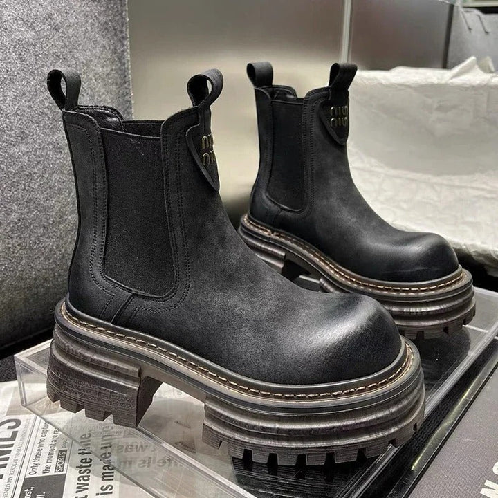 Ladies Chunky Platform Leather Boots For Comfort & Style
