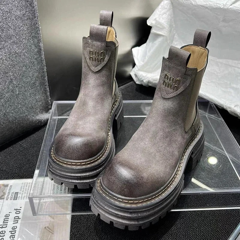 Ladies Chunky Platform Leather Boots For Comfort & Style