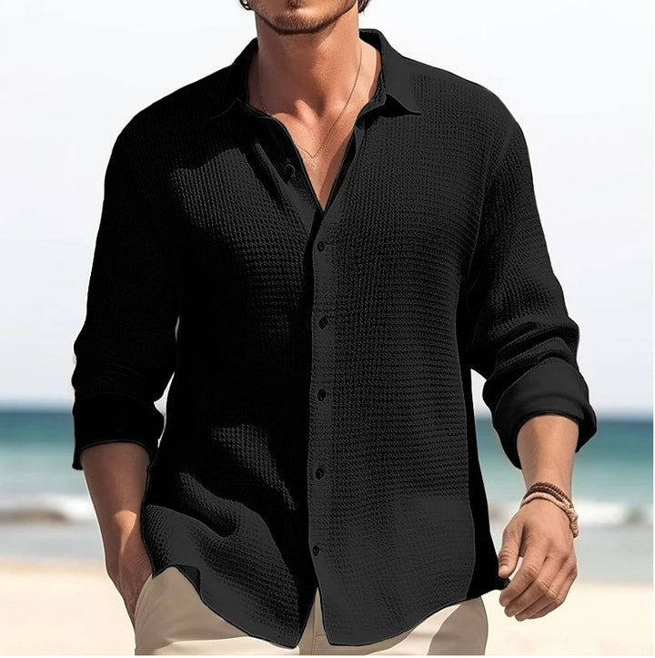Lapel Casual Shirt with Full Placket for Men