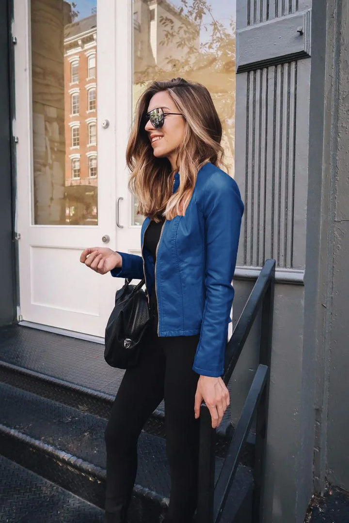 Leather Zip-Up Jacket for Women