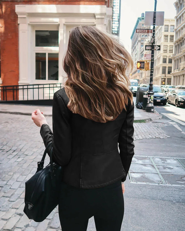 Leather Zip-Up Jacket for Women