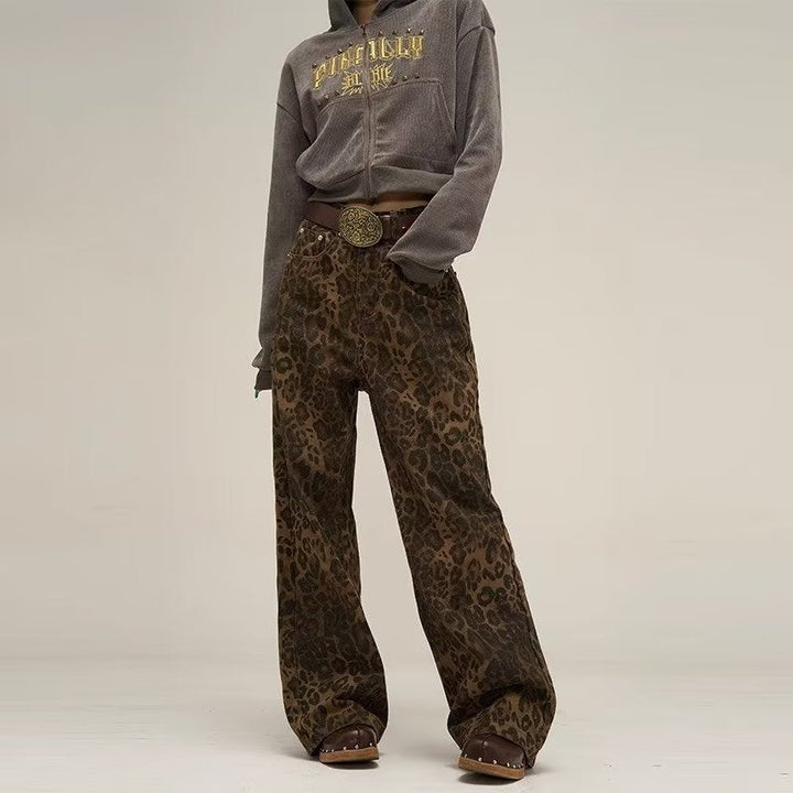 Leopard Print Wide-Leg Jeans Women