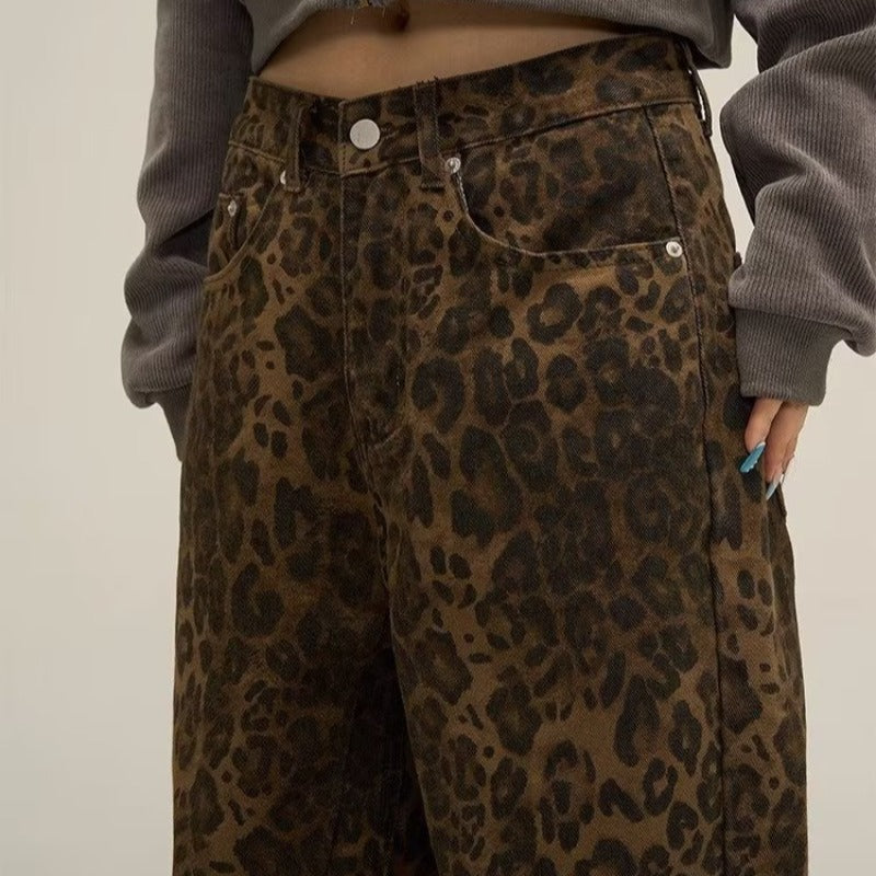 Leopard Print Wide-Leg Jeans Women