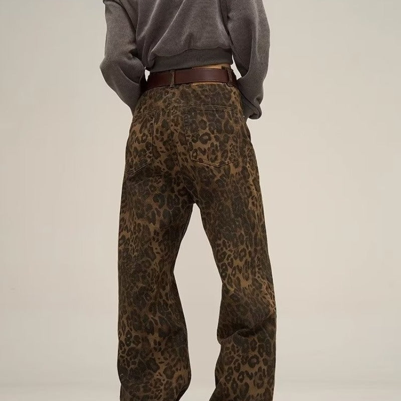 Leopard Print Wide-Leg Jeans Women