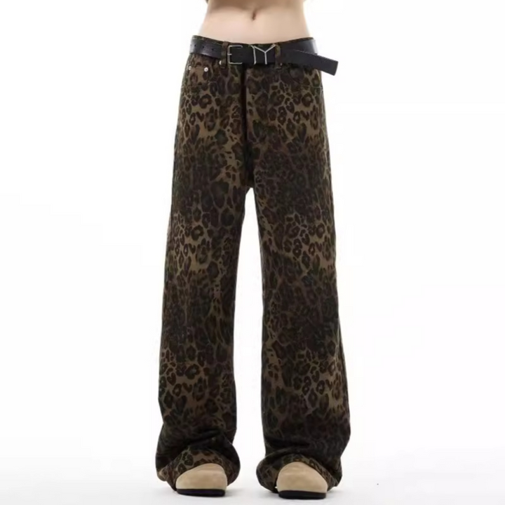 Leopard Print Wide-Leg Jeans Women