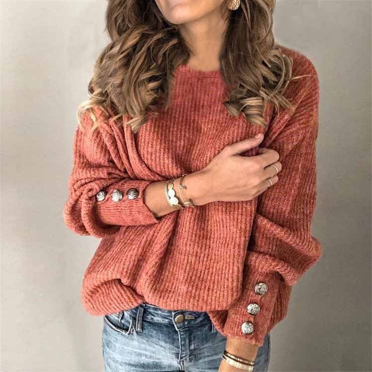 Randia | Knitted Sweater With Buttons - Long Sleeve Round Neck