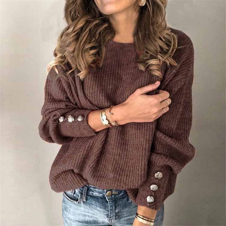 Randia | Knitted Sweater With Buttons - Long Sleeve Round Neck
