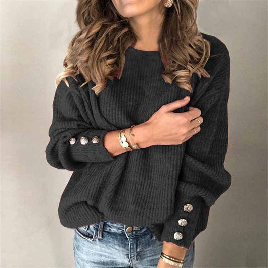 Randia | Knitted Sweater With Buttons - Long Sleeve Round Neck