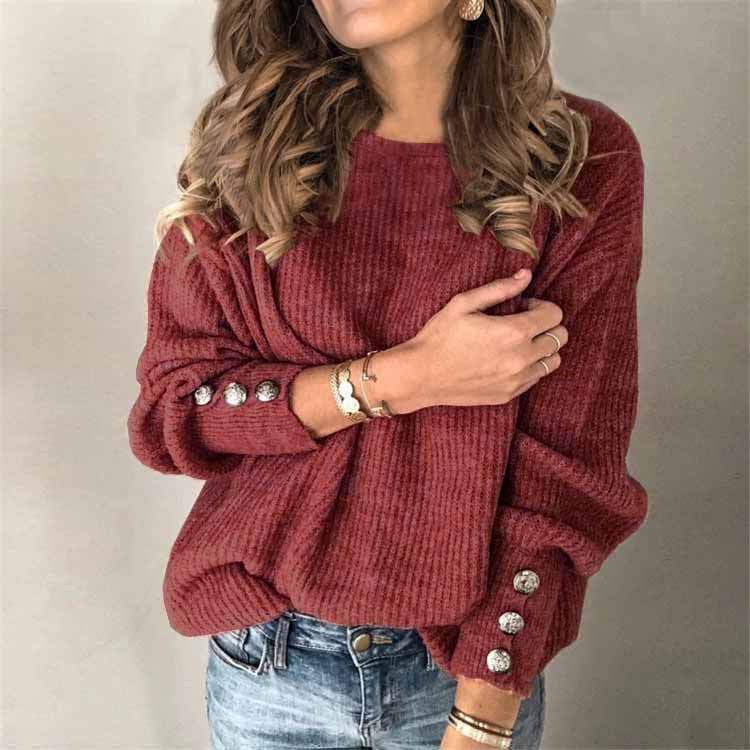 Randia | Knitted Sweater With Buttons - Long Sleeve Round Neck