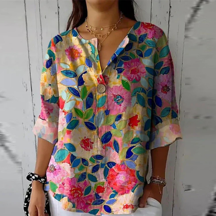 Loose Fit Cotton-Linen Blouse for Women
