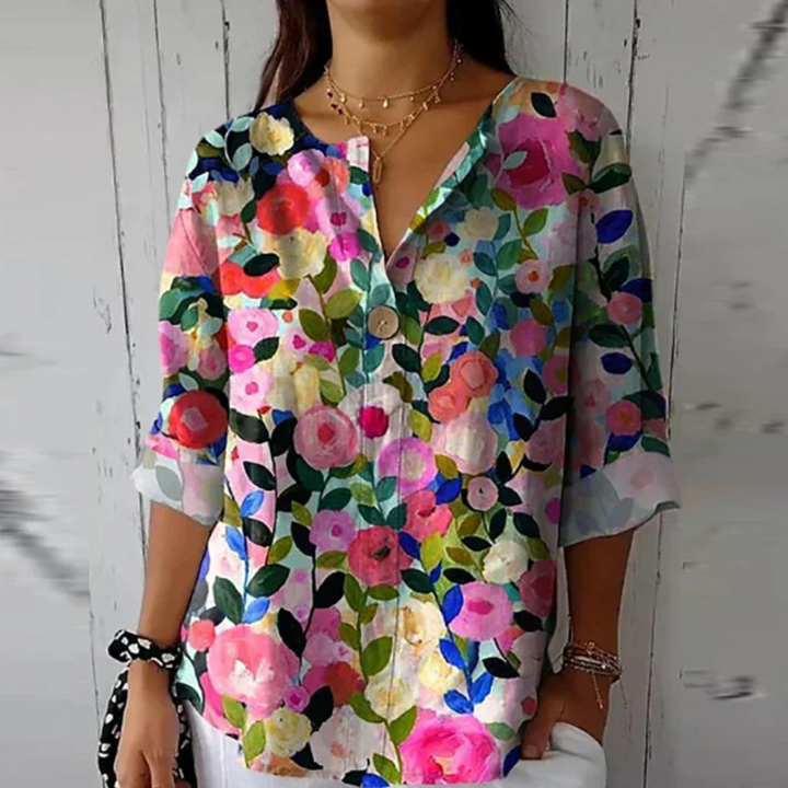 Loose Fit Cotton-Linen Blouse for Women