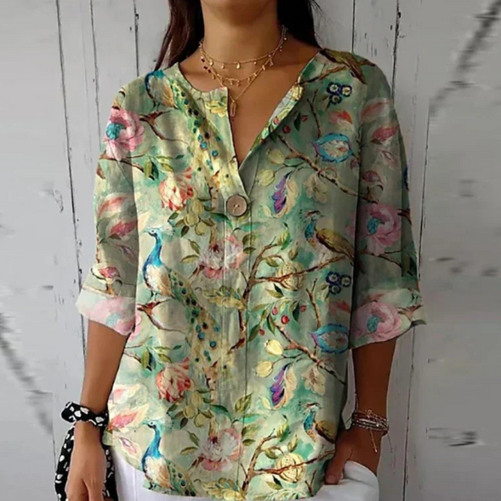 Loose Fit Cotton-Linen Blouse for Women