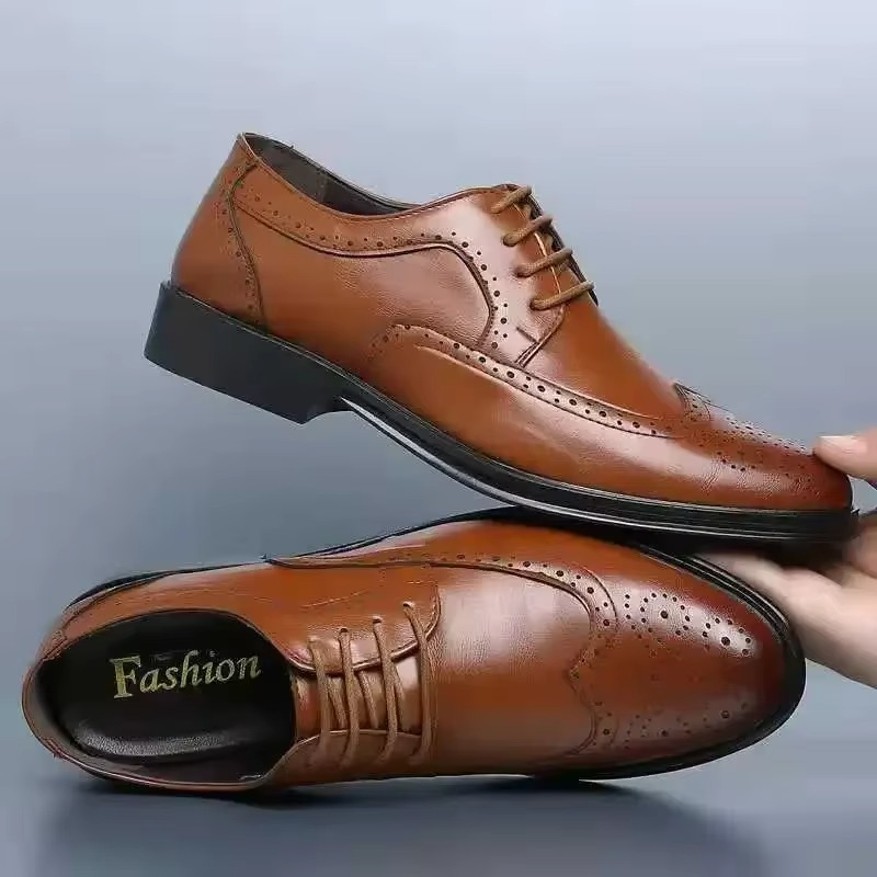 Men's Brogue Leather Shoes with Rubber Sole