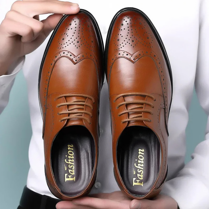 Men's Brogue Leather Shoes with Rubber Sole