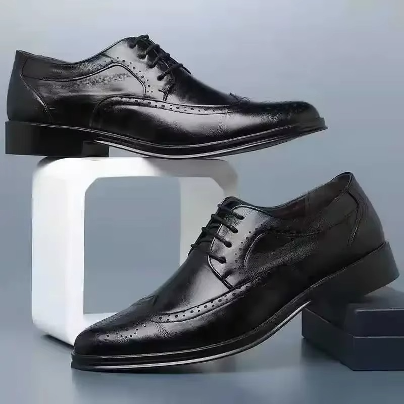 Men's Brogue Leather Shoes with Rubber Sole