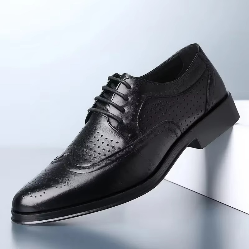 Men's Brogue Leather Shoes with Rubber Sole
