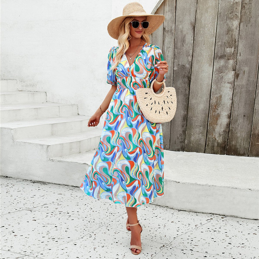 Midi Dress With Puff Sleeves And Floral Print