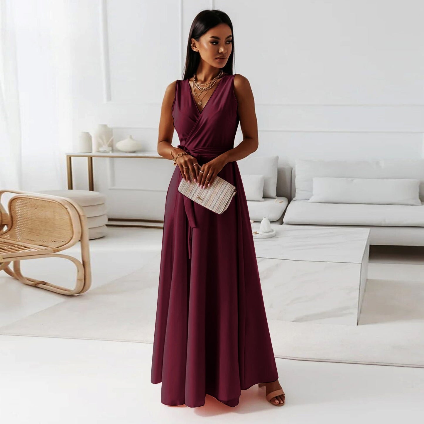 Simande | Long Dress Stylish And Elegant With V-Neck For Women
