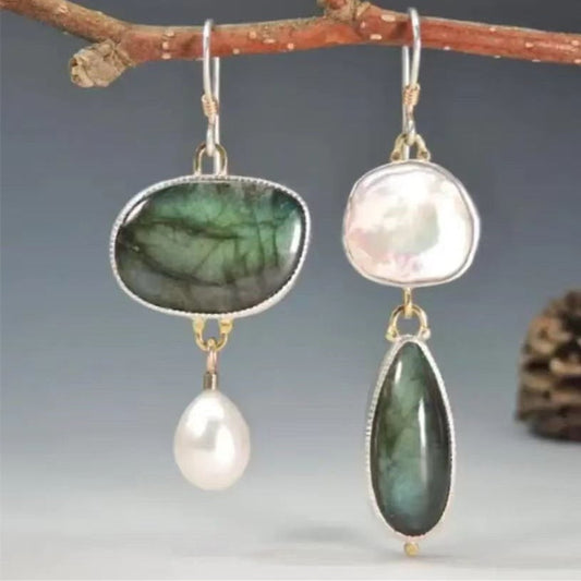 Jorelie | Ladies Vintage Earrings With Natural Stone And Pearl