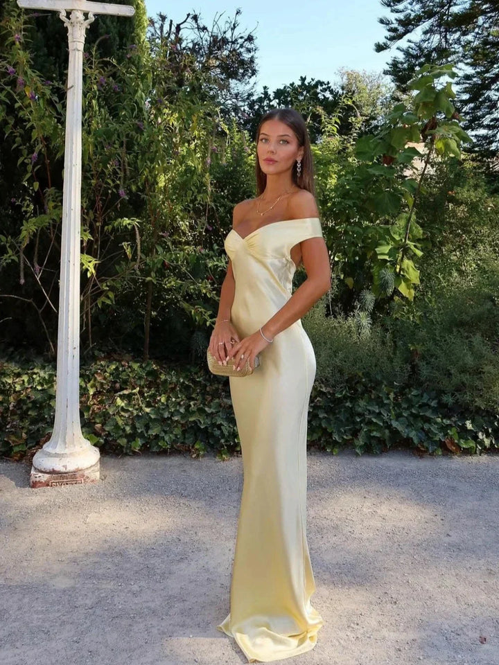Off Shoulder Yellow Maxi Dress for Women