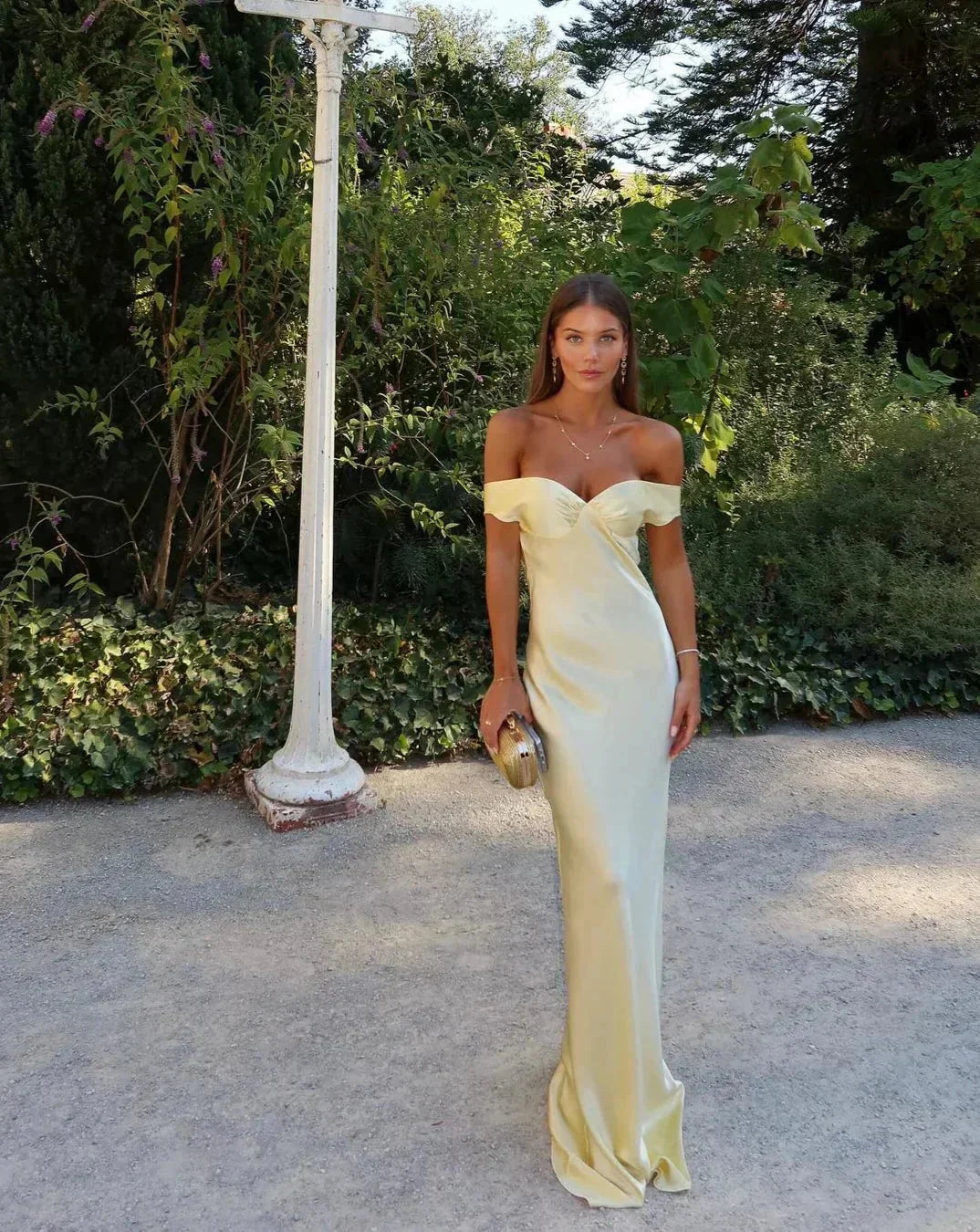 Off Shoulder Yellow Maxi Dress for Women