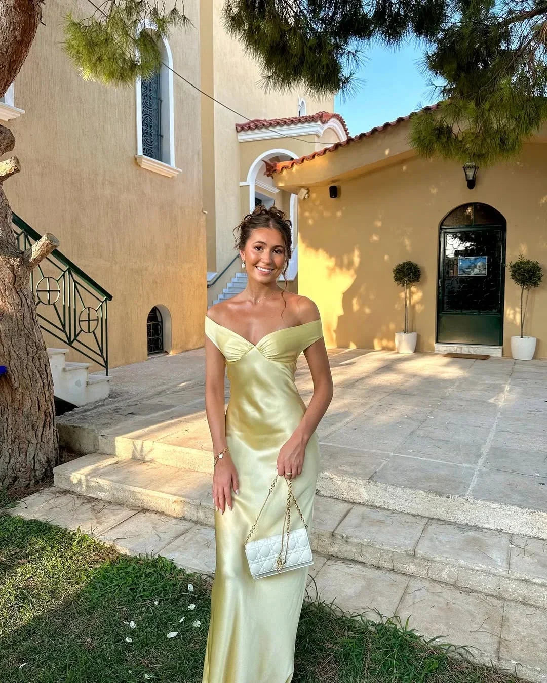 Off Shoulder Yellow Maxi Dress for Women