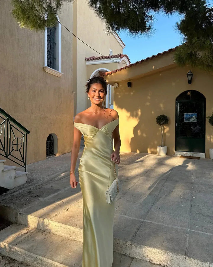 Off Shoulder Yellow Maxi Dress for Women