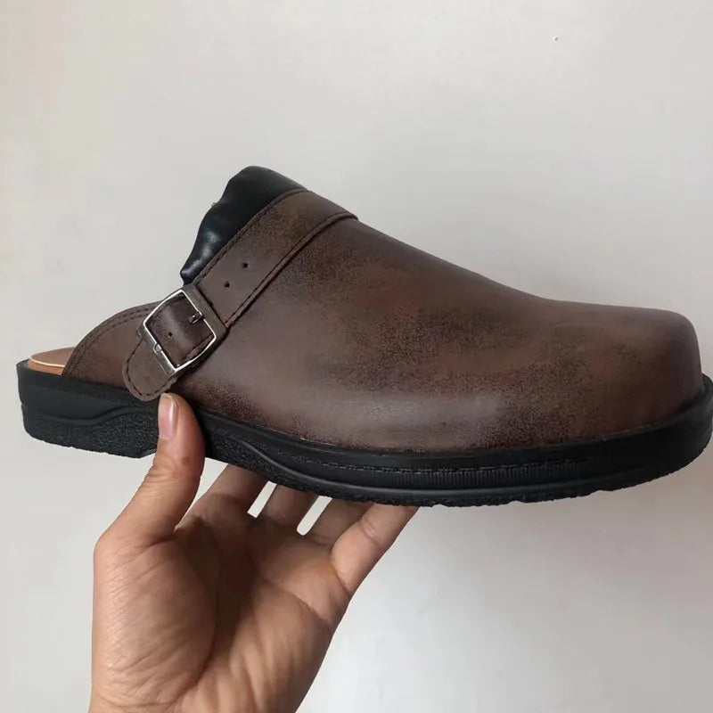 Orthopaedic Leather Slippers For Men With Arch Support