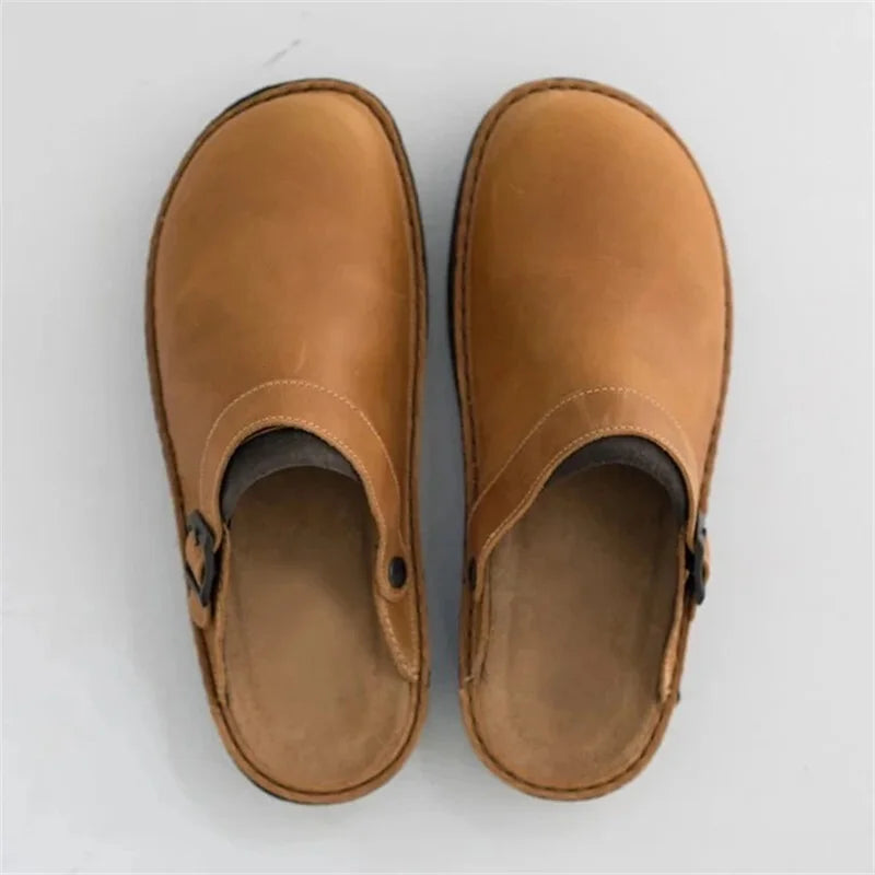 Orthopaedic Leather Slippers For Men With Arch Support