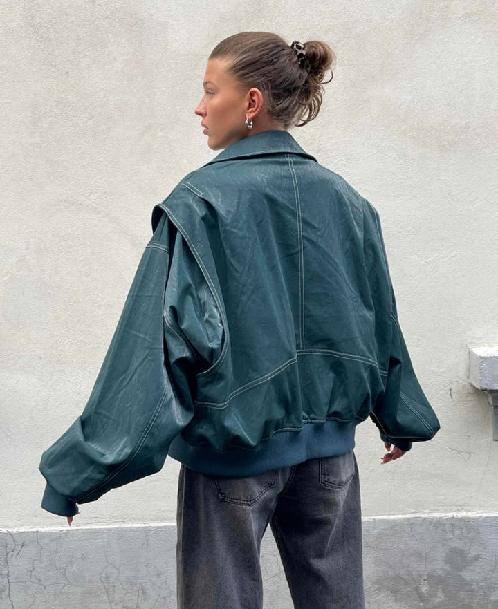 Oversized Zip Up Bomber Jacket For Fall
