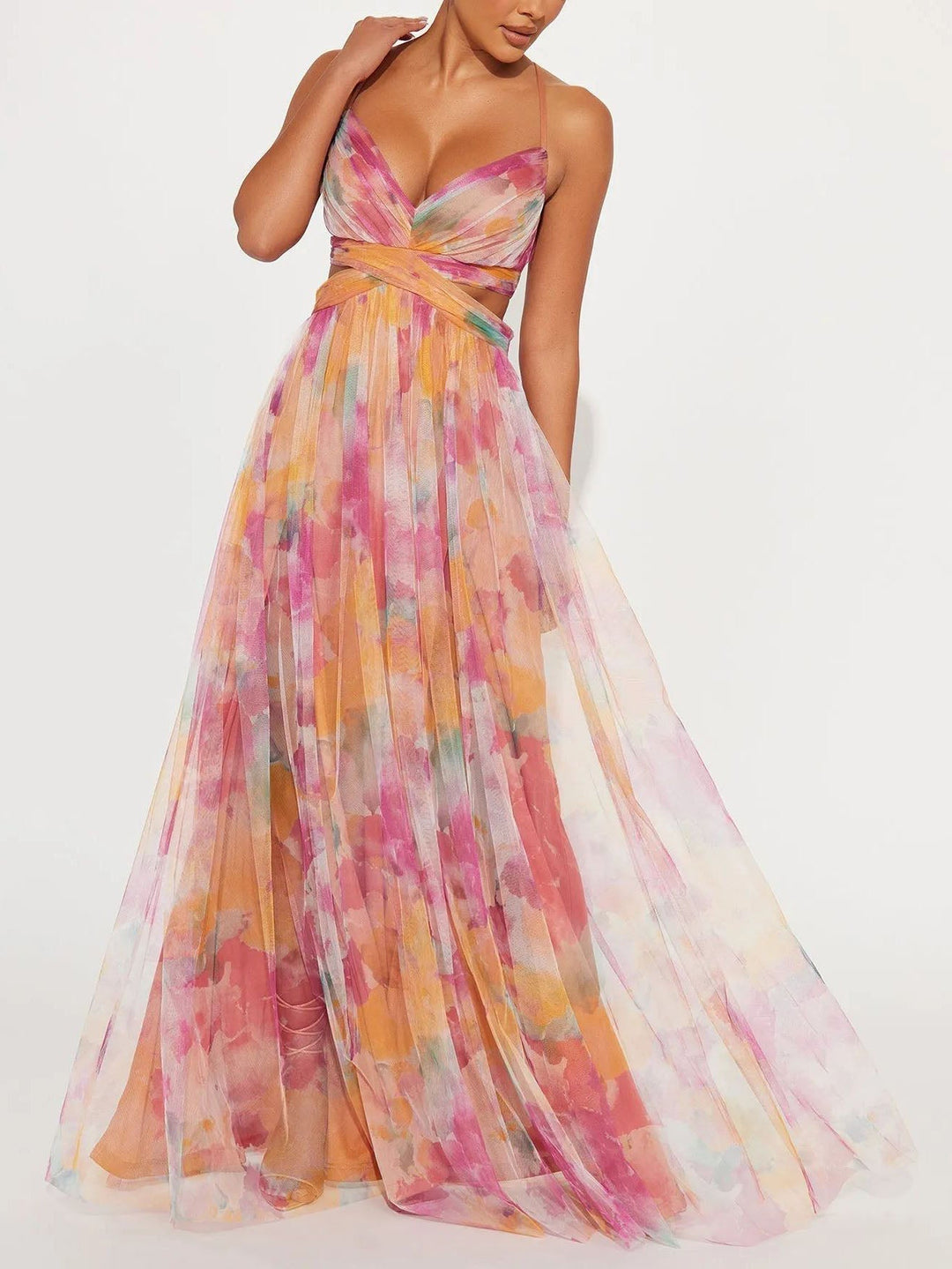 Painted Floral A-Line Maxi Dress for Women