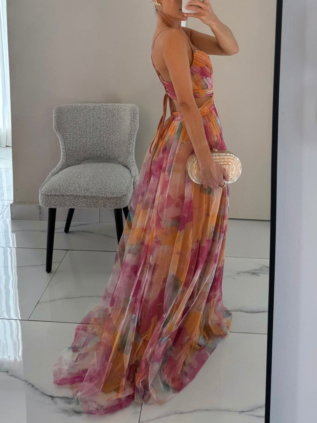 Painted Floral A-Line Maxi Dress for Women
