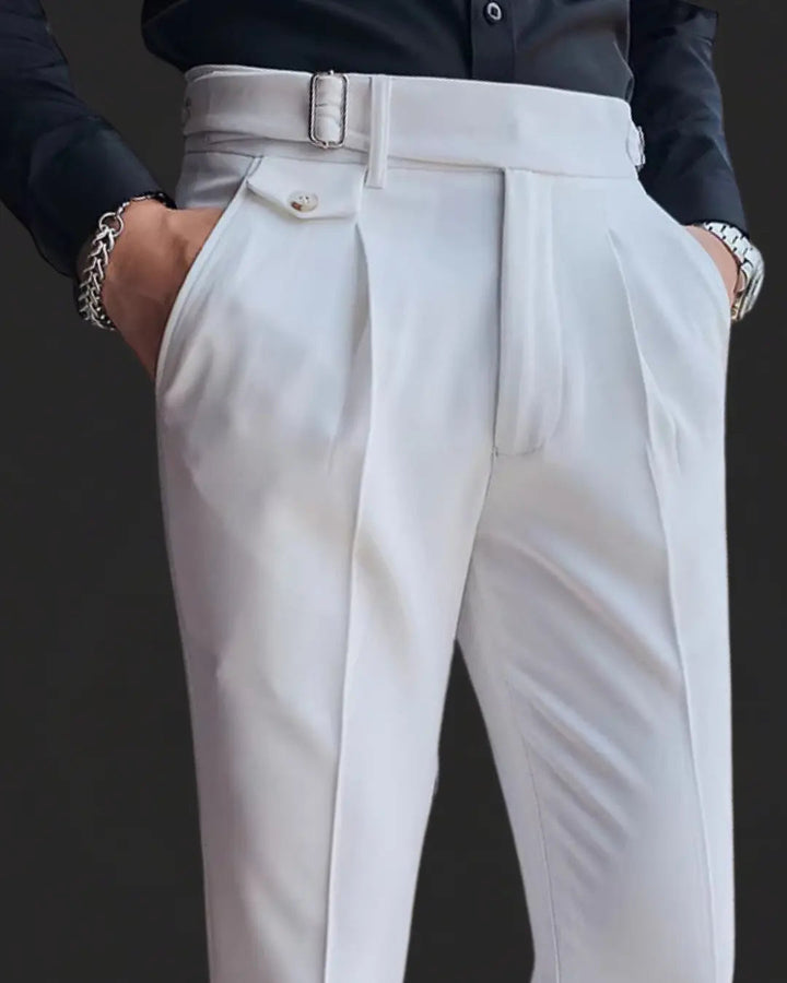 Pleated Trousers with Adjustable Waistband for Men