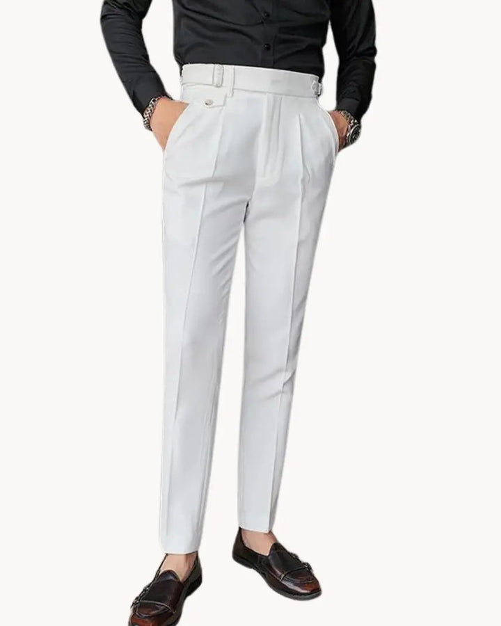 Pleated Trousers with Adjustable Waistband for Men