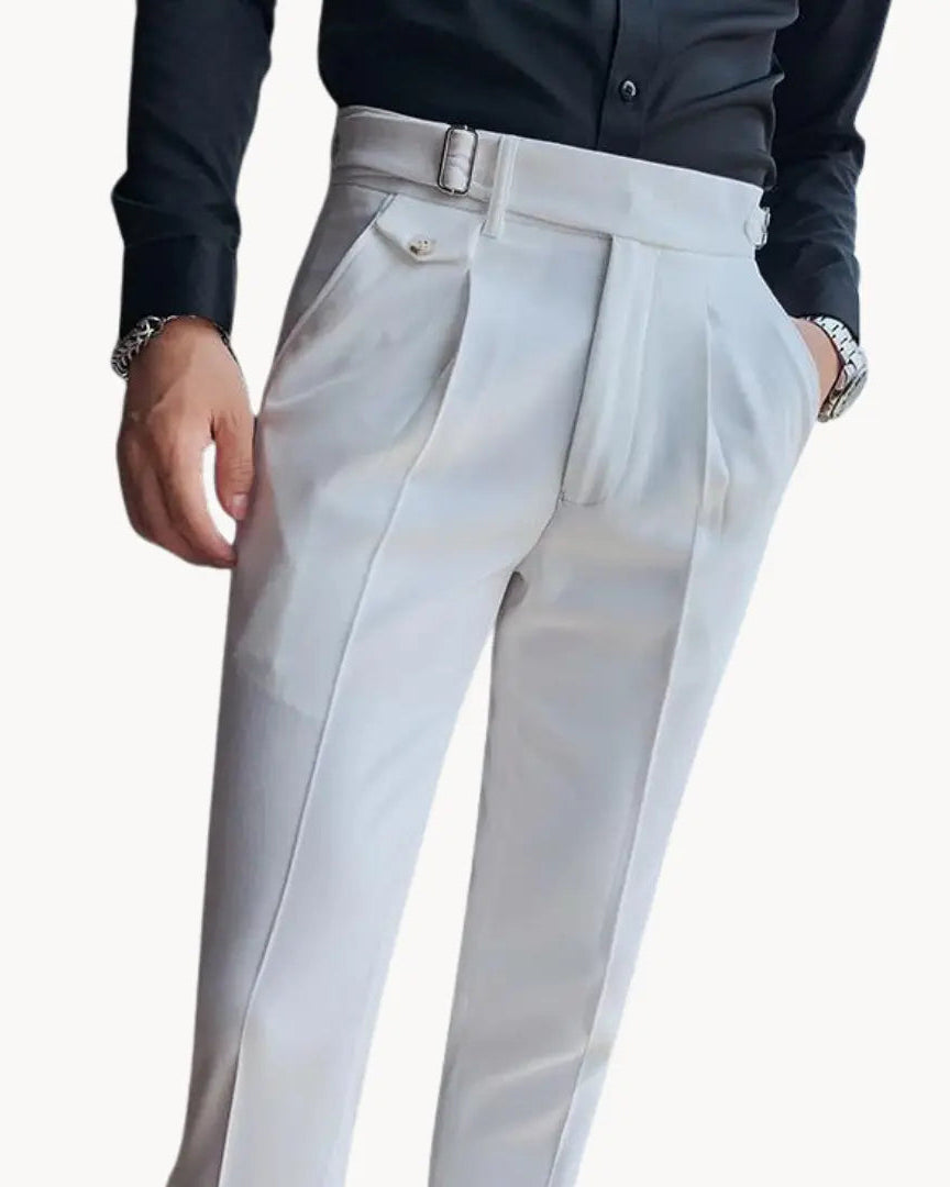 Pleated Trousers with Adjustable Waistband for Men
