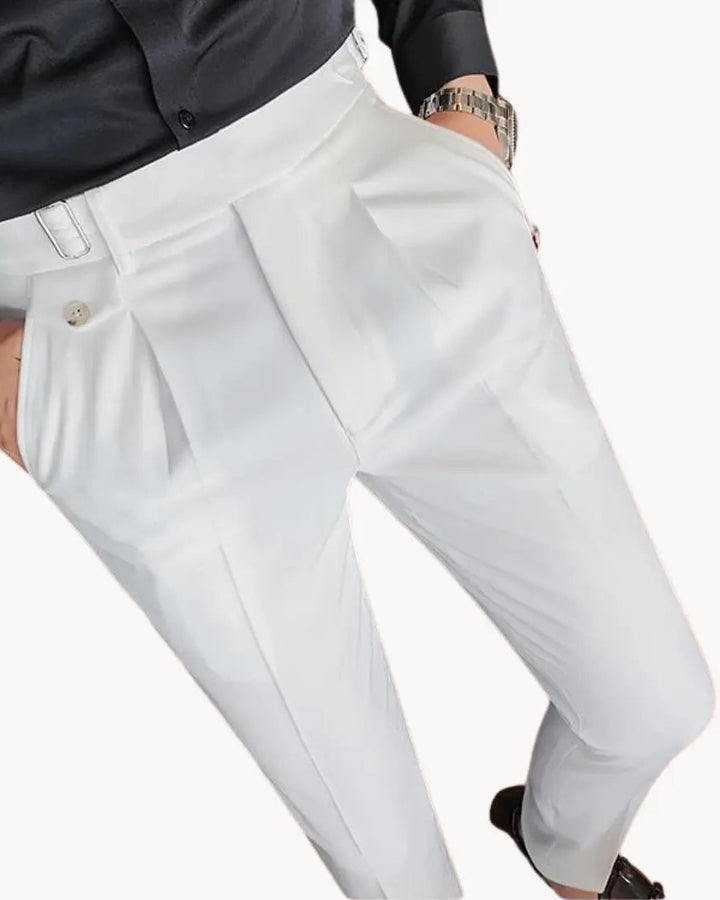 Pleated Trousers with Adjustable Waistband for Men