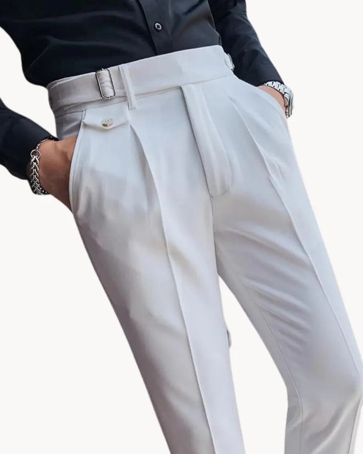 Pleated Trousers with Adjustable Waistband for Men